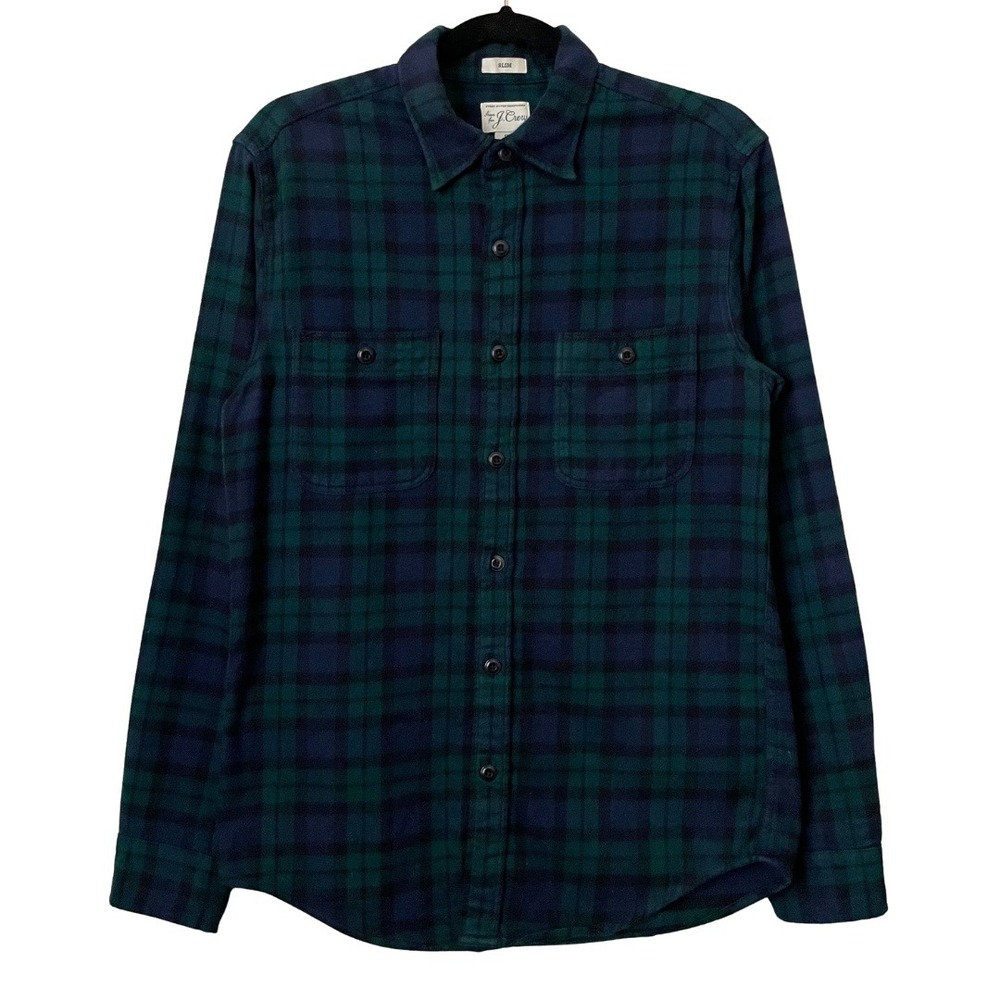 J. Crew Shirt Mens Small Green Blue Slim Fit Plaid Flannel Preppy Academia Y2K